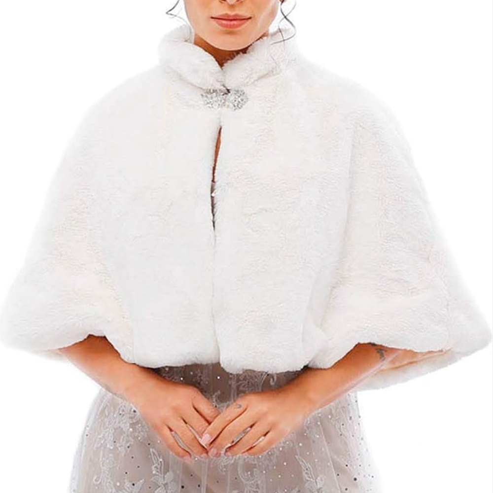 Elegant White Faux Fur Cape Sweater